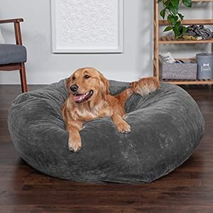 Furhaven Soft & Cozy Dog Bed for Large Dogs, Refillable w/ Removable Washable Cover & Liner, For Dogs Up to 95 lbs - Plush Faux Fur Bean Bag Style Ball Bed - Gray Mist, XL/Jumbo Furhaven Soft Cozy Dog Bed for Large Dogs Refillable w Removable Washable Cover Liner For Dogs Up to 95 lbs Plush Faux Fur Bean Bag Style Ball Bed Gray Mist XLJumbo