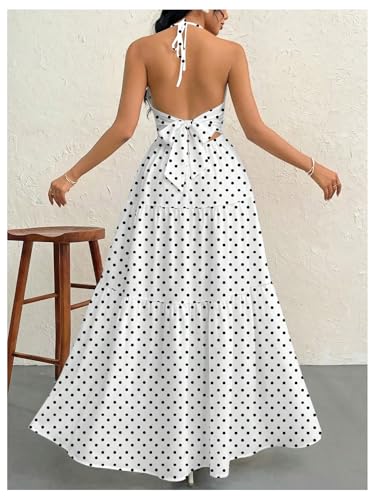 Image of SHENHE Women's Deep V Neck Tie Knot Backless Halter Dress A Line Flowy Ruffle Maxi Dress