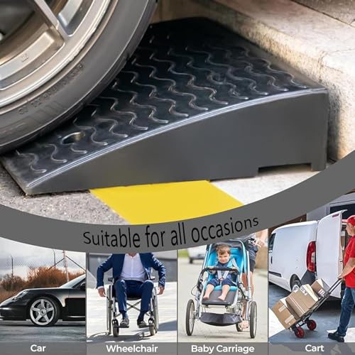 Rampa de caucho para bordillo con altura de 5.9 pulgadas, capacidad de carga pesada de 6800 lbs/3 toneladas, portátil para cobertizo, garaje, vehículos, motocicletas, sillas de ruedas y cortadoras de césped miniatura 4