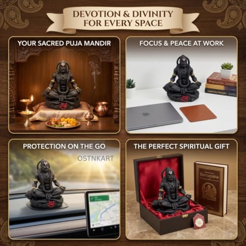 Image of Hanuman Idol for Car Dashboard, 3.25 Inch Black Polyresin Murti