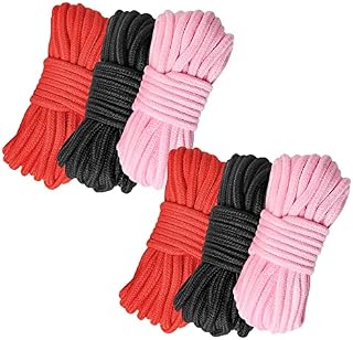AZKEEGREY 6 Pack Soft Cotton Rope 10m, Durable 7mm Thick Twisted Braided Cotton Rope, Multipurpose Long Braided Cord Ropes (3 Colors, Black Red Pink)