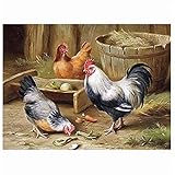 5D Diamond Painting Kits Complets Point de Croix Poule de ferme Peinture en Diamant 5D DIY,Peinture Diamant pour Adultes Point de Croix Craft pour Mur/Entrée/Bureau Décorations 40x60cm