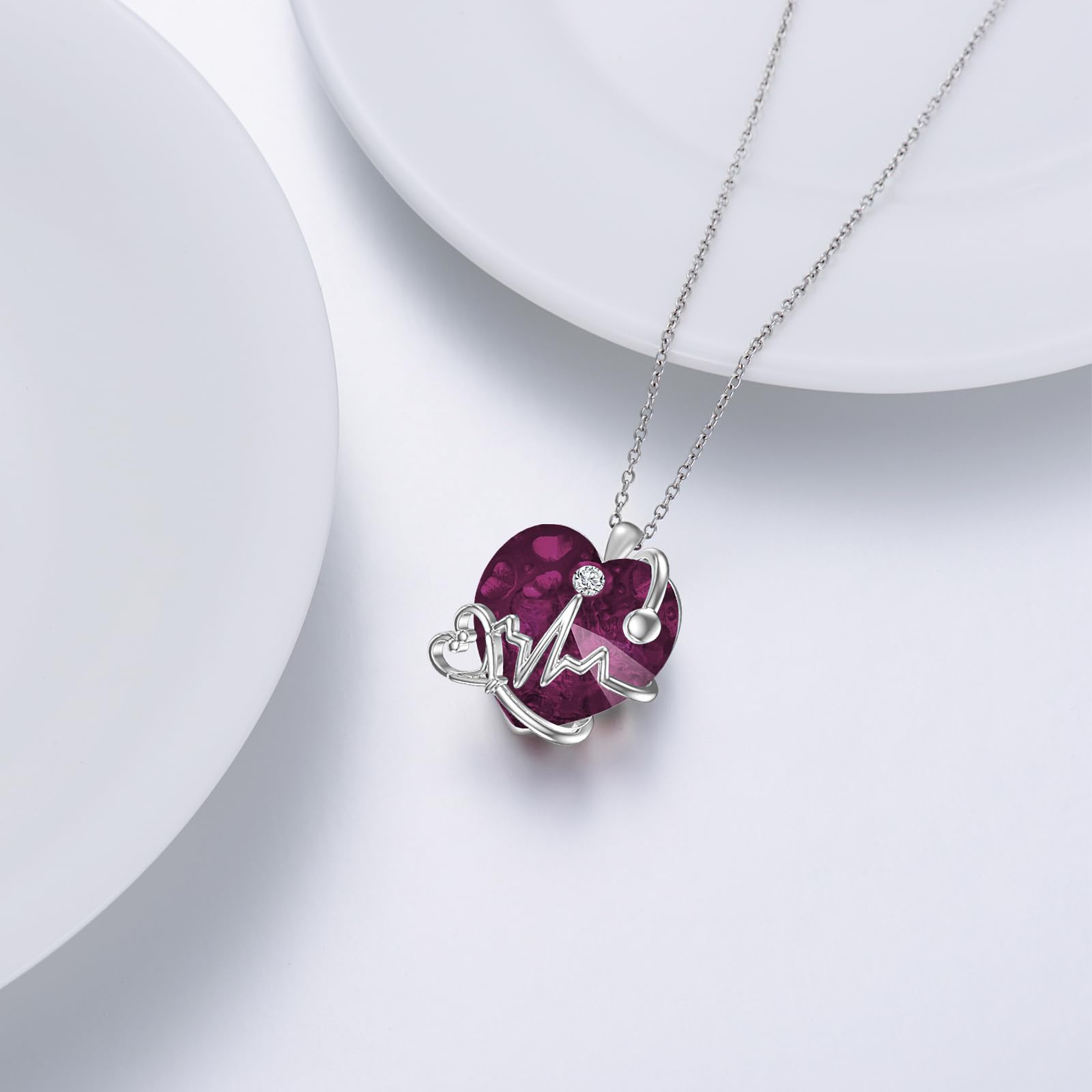 TOUPOP Collana da infermiera con stetoscopio da donna, idea regalo per donne in argento, regalo per studentessa, infermiera, laurea, compleanno, festa della mamma, Natale, Argento sterling