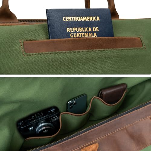 Littlefield & Co., Duffle Weekender Bag, Vintage Carry-On Bag with Detachable Shoulder Strap, Travel Accessory (Olive)3