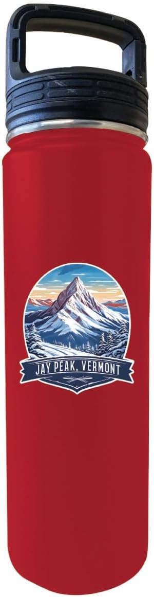 R and R Imports Jay Peak Vermont Mountain Peak Design Souvenir 24 oz Insulated Stainless Steel Tumbler Water Bottle with Screw on Lid Red 2-Pack