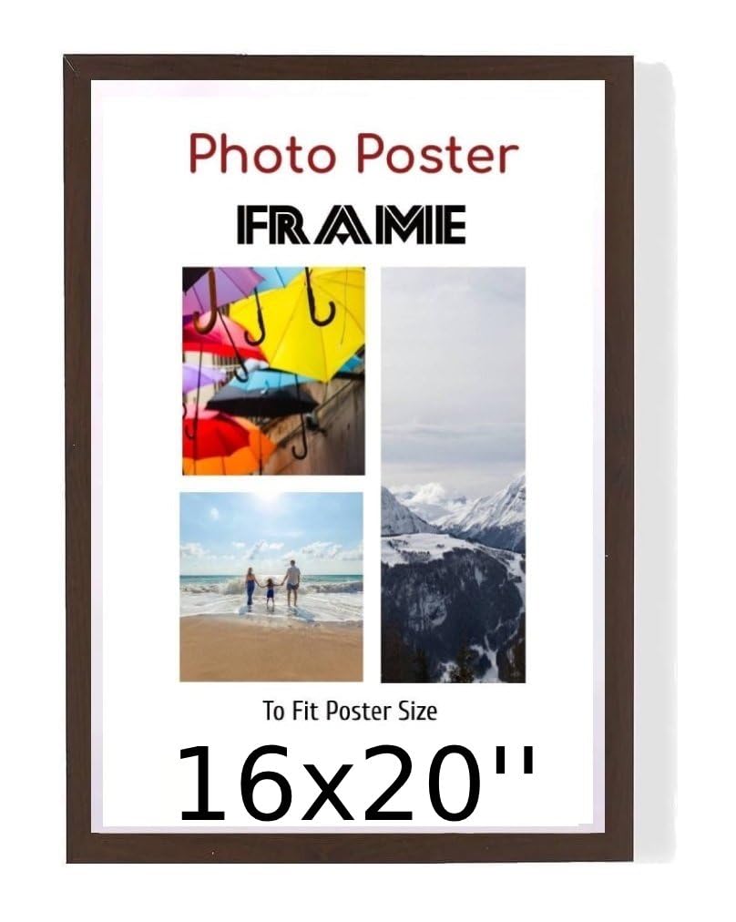Mahogany 16x 20 Inch Poster Frames - 16 x 20 Inch Frame- Large MDF Wooden Frames 16x20'' - Both Ways Wall Hanging Wall Gallery Living Room Picture Frame With Shatterproof Perspex Sheets