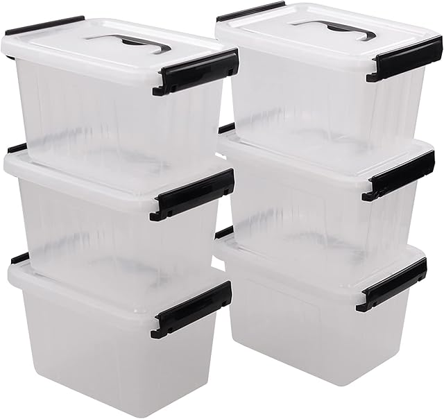 Ordate 3.5 L Small Clear Storage Latch Boxes, Latch Bins with Handles, Set of 6