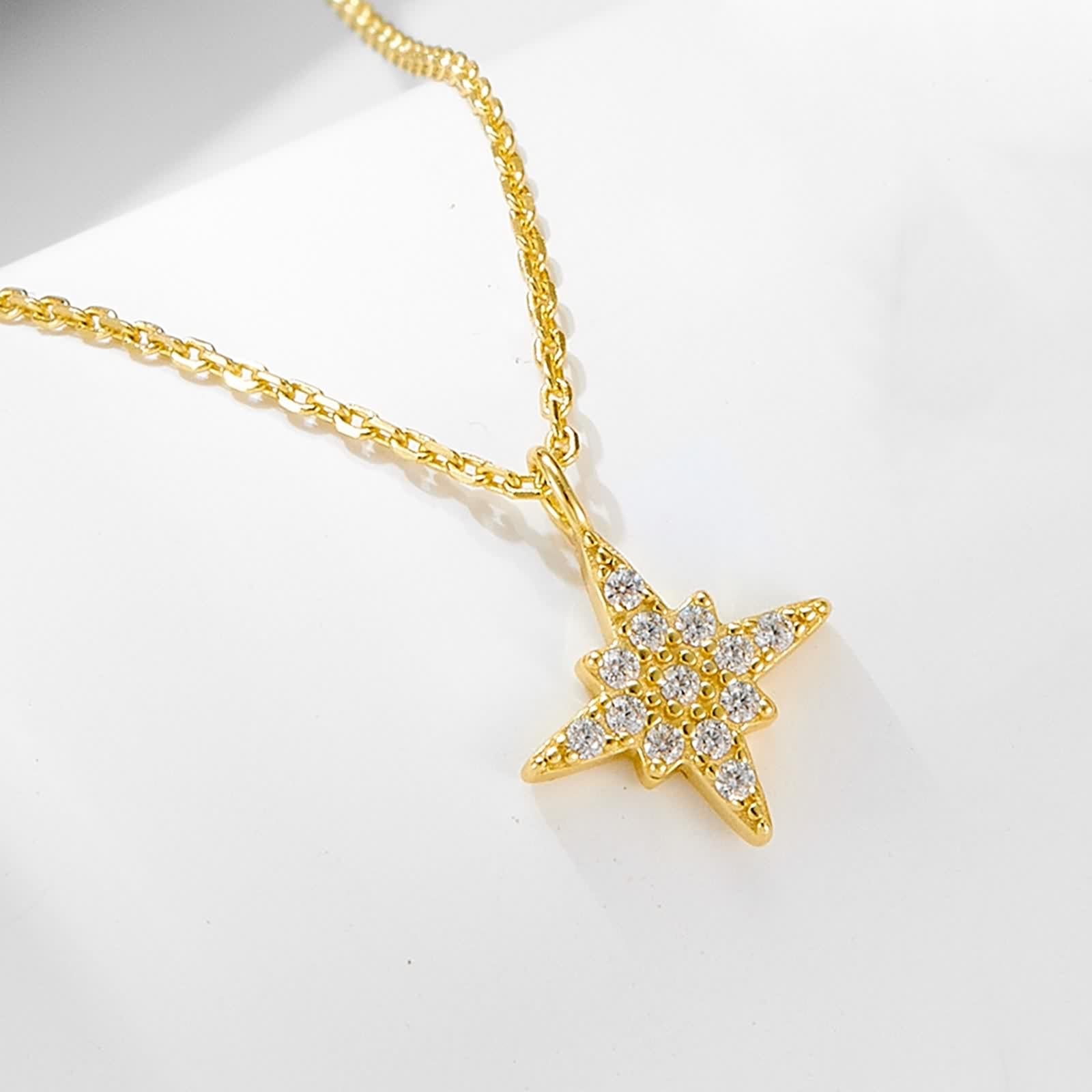 Wisiorek Gwiazda Kobieta, Długie Naszyjniki Bisuteria Biały Diament Stworzony Laboratoryjnie Łańcuch Żółte Złoto 9K/14K/18K 40+5cm