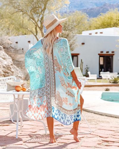 Image of Spicy Sandia Kimonos for Women Floral Beach Cover Up Loose Swimsuit Bathing Suit Coverup Cardigan for Summer Swimwear