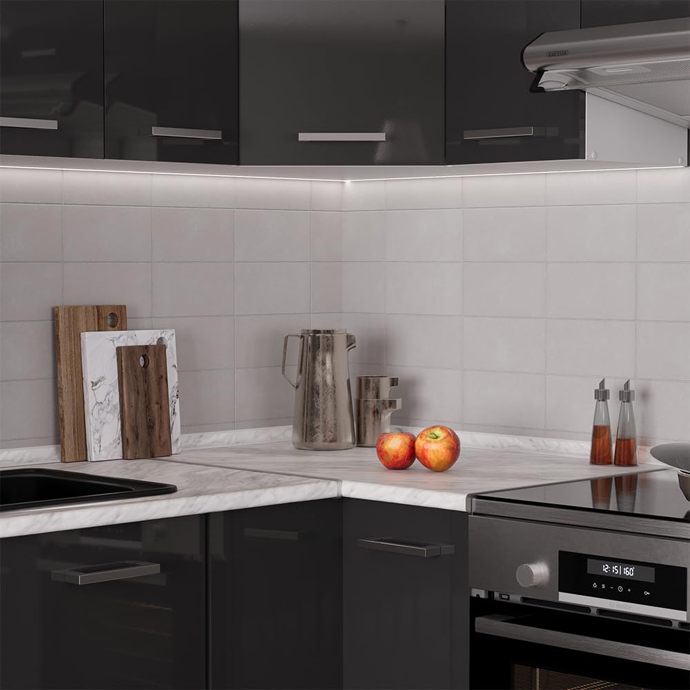 Vicco Cucina angolare completa R-Line, Antracite lucido/Bianco 187 x 167 cm