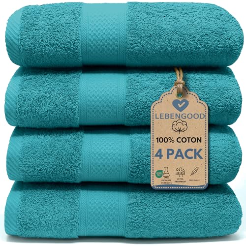 LEBENGOOD Serviettes de Toilette de Luxe, Lot 4 Serviette de Bain (50 x 90), Serviette de Bain 100% Coton filé Oeko-TEX®, Drap de Bain 550Gsm