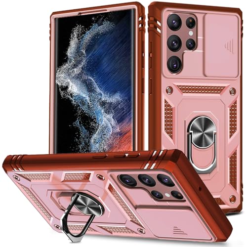 Coque antichoc Samsung S22 Ultra rose à clapet caméra coulissant