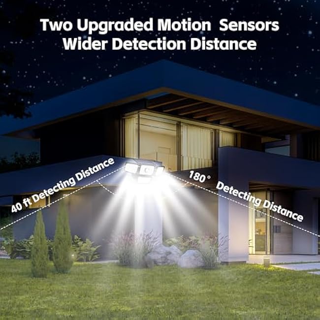 4 Heads Sensor Lamp Solar, Motion Sensor Outdoor Lights 3000LM, 283 LED,6500 K, Motion Sensor, IP65 Waterproof, 270¡« Wide Angle, Security Floodlight for Backyard, Patio, Driveway(2Pack)