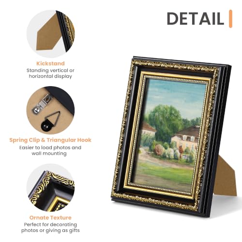 Image of upsimples Vintage 5x7 Picture Frame, Antique Black and Gold Frames, 2 Pack | Gold Picture Frames, Fits 5 x 7 Photos, Elegant Vintage Design, Wall or Tabletop Decor, for Wedding or Family Memorie