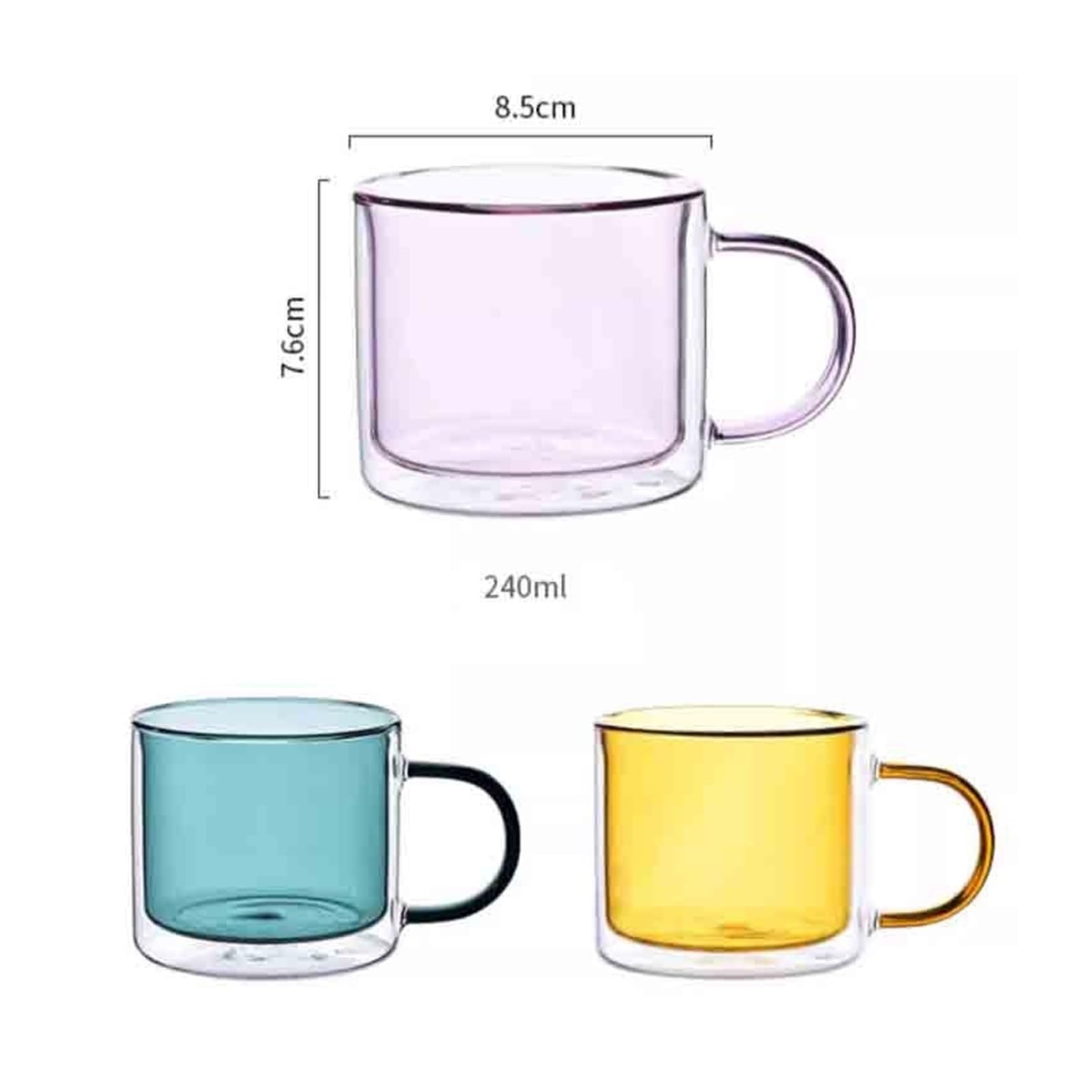 birene Copa de cristal Vasos coloridos de doble pared con asa 240ML(Green)