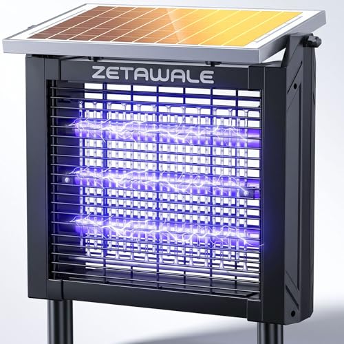 ZETAWALE Solar Powered Bug Zapper Outdoor, 4500V Mosquito Trap with 10W Solar Panel, Fly Trap...