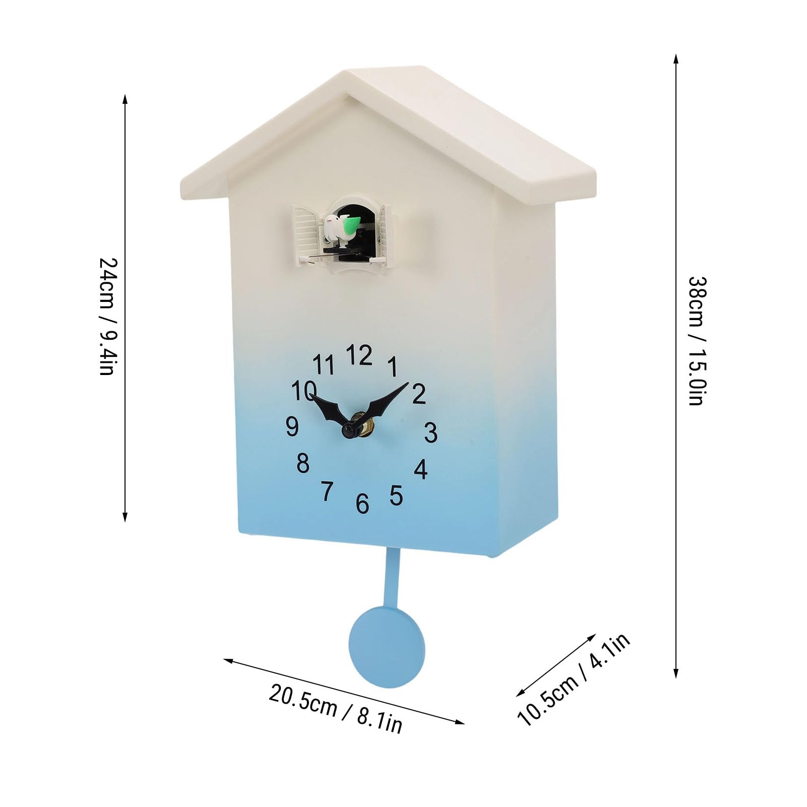 Asixxsix Reloj de Cuco, Moderno Reloj de Pared de Plástico con Números Grandes y Volumen Ajustable, de Pared con Voz de Pájaro con Timbre Cada Hora para Estudio, Oficina (Blue)
