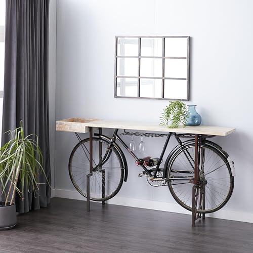 Deco-79-Metal-Rectangle-Bar-with-Brown-Wood-Top-76-x-16-x-37-Black-LARGE-SIZE Deco 79 Metal Rectangle Bar with Brown Wood Top 76 x 16 x 37 Black LARGE SIZE