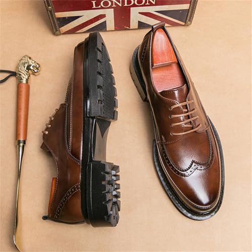 Men's Platform Chunky Heel Brogue Oxfords Classic Lace Up Business Dress Oxfords for Work Office Wedding3