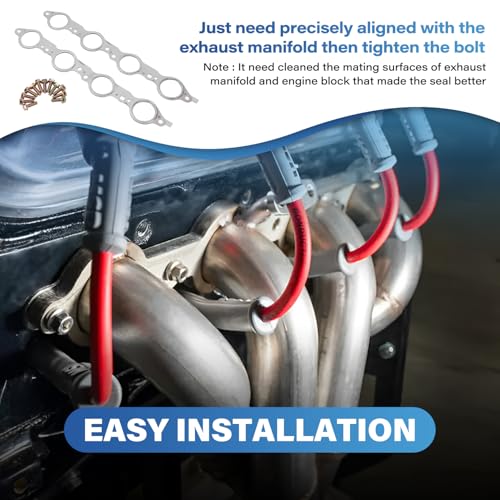 Image of 12617944 Exhaust Manifold Header Gasket with Bolts Compatible with Chevy Silverado Camaro Caprice Corvette Tahoe GMC Sierra CTS Escalade LS1 LS2 LS3 LS6 LQ4 LQ9 LM7 4.8L 5.3L 5.7L 6.0L 6.2L