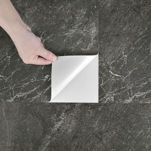 Skyblur 12x24 Inch Light Black Marble Peel and Stick Floor Tiles - Waterproof Self Adhesive Vinyl Flooring for Bathroom and Living Room - 4 PCS