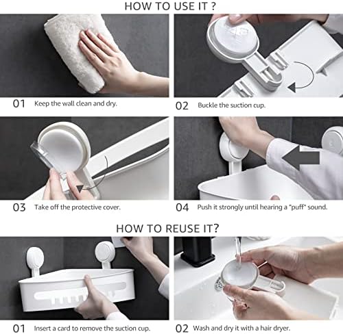 TAILI Corner Shower Caddy & Soap Dish Removable Suction Cup Storage Basket Wall Mounted Shower Rack for Kitchen & Bathroom Drill-Free Plastic in White