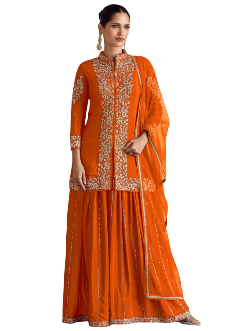 udayart pure silk with embroidery work multi color stitched designer kurta suit with sharara for women and girls-picture-24
