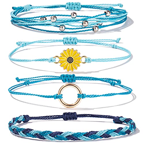 Image of Stackable Sunflower String Bracelets Cute Boho Braided Summer Beach Jewelry