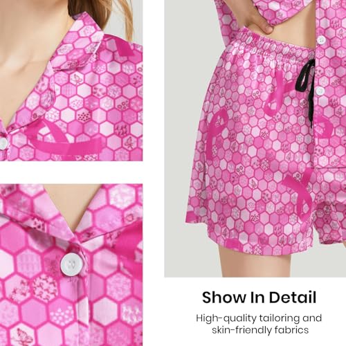 Image of Funny Pajamas for Women Set Print Satin Loungewear Pjs Short Sleeve Button Down Top and Shorts Sets Sleepwear XS-3XL