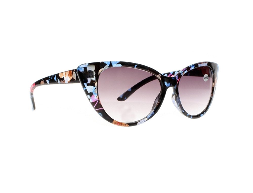 Multi-Colors Designer Stylish Women Cat Eye Reading Glasses Sunglasses Grey Lens Sun Readers +1.00~+4.00 (Flower, 3.0)