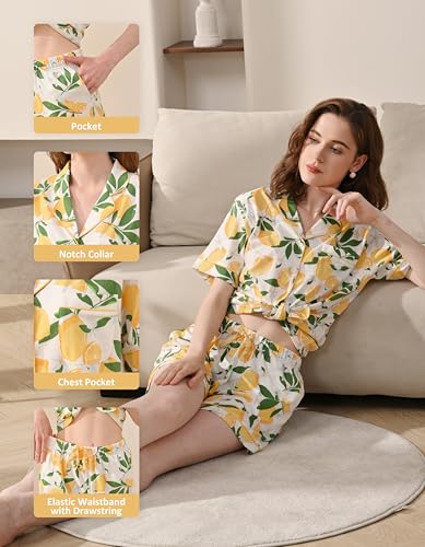 Image of NAP BOUND 100% Cotton Pajamas for Women Sets 2 Pieces Pjs Button short sleeves with Pockets Soft Sleepwear Loungewear XS-XXL