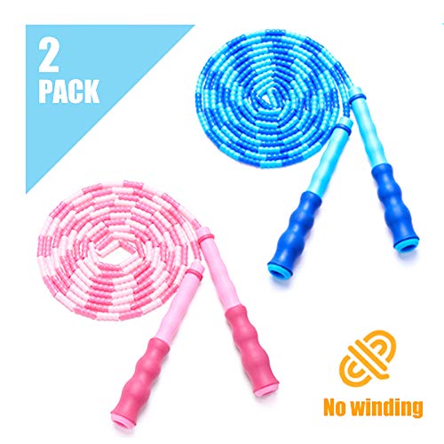 Xloey Jump Rope Kids, 2Pcs Adjustable Skipping Rope Soft Beaded Segment Tangle-Free Jump
