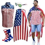 Yuanbang American Mens Vest,Flag Cape,USA Sunglasses,Patriotic Socks,4 Pcs for 4th of July Labor Day(flag,X-Large)