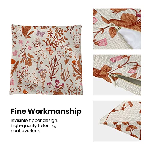 Image of AEIOAE Fall Pillow Covers 18x18 Inch Set of 2,Burnt Orange Wild Flower Plant Throw Pillows Case,Autumn Colored Floral Outdoor Decorative Linen Farmhouse Decor Cushion Covers for Home Sofa Bed Couch