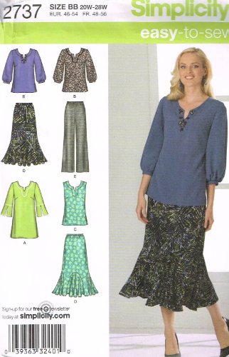 Patron de couture jupe et tunique Simplicity 2737 pour femmes grandes tailles 20W à 28W