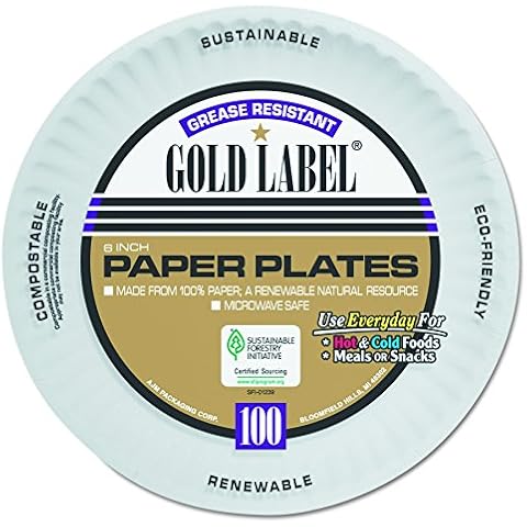 AJM Packaging Corporation Coated Paper Plates, 6" Dia, White, 100/pack, 12 Packs/Carton Cover