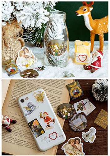 Christmas Decorations Stickers, 240Pcs Vintage Gold Foil Christmas Washi Stickers Pack For Scrapbooking Journaling Planner Album Diary Notebook Diy Arts And Crafts Card Making For Easter Party Favor #TOP5