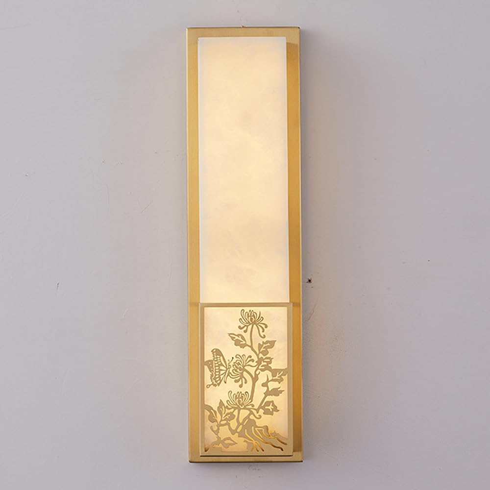 Kinkiet wewnętrzny 60 cm (23,6 cala) marmurowy i alabaster złota mosiężna podstawa oświetlenie Led nowoczesny chiński styl idealny do łazienki, sypialni, schodów, salonu i przedpokoju
