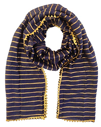 Image of YOUTHQUAKE Women's Golden Printed Chiffon Dupatta With Four Side Golden Lace