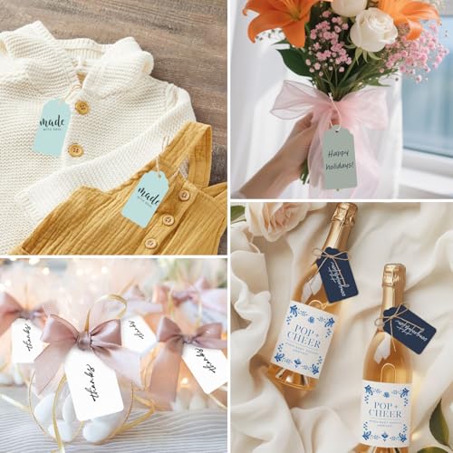 SallyFashion 200 PCS Gift Tags with String Attached, 1.57"x2.76" Colored Hang Tags for Clothes DIY Crafts Wedding Holiday Baby Showers Birthdays(Blue)3