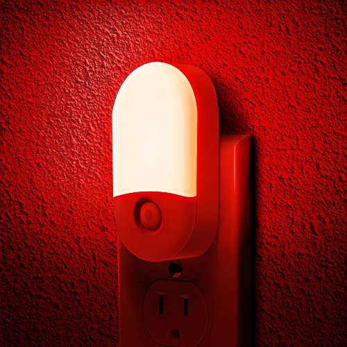 Image of L LOHAS LED Red Night Light, Night Lights Plug into Wall[2 Pack] | 0.6W LED Night Light, Dusk to Dawn Sensor, 30 /60LM Adjustable Brightness, Night Light for Kid, Bathroom, Nursery, Hallway