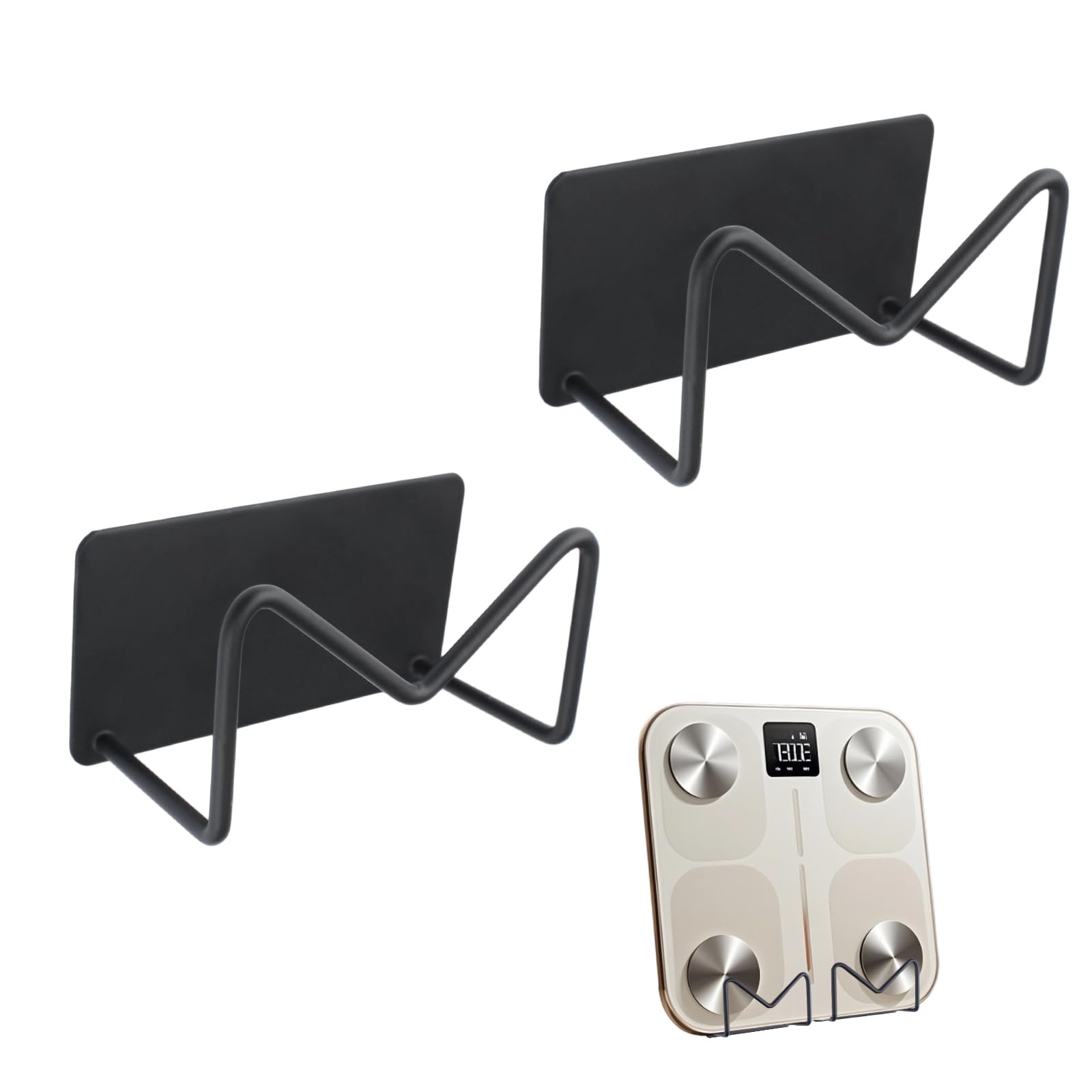 MOROBOR Supporto per bilancia da parete, 2 pezzi, autoadesivo, supporto regolabile da parete, adatto per casa, palestra, bagno, camera da letto, cucina, dormitorio, camper, dispensa/nero