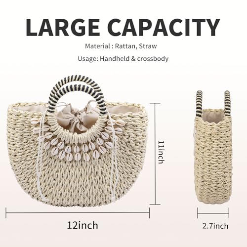 Image of Straw Bags For Women 2025 Summer Rattan Bags Women Straw Hand-woven Top-handle Handbag Sea Rattan Tote Clutch