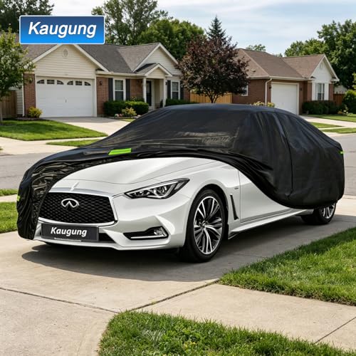 Image of Kaugung Car Cover Custom Fit for Infiniti Q60 (2013-2026), 7 Layers Waterproof All Weather for Automobiles Full Exterior Cover Rain Sun Snow Protector with Door Zipper. Black