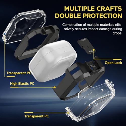 Image of Transparent Lock Armor Case Cover for Samsung Galaxy Buds 4 and 4 Pro, Clear, Shockproof with Heavy Duty Carabiner (Blue, Transparent Armor Lock)