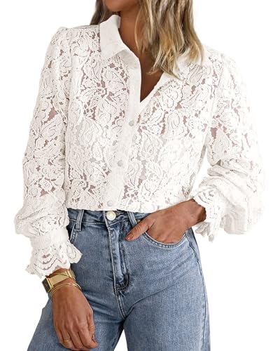 BTFBM Long Sleeve Lace Blouses for Women 2025 Spring Dressy Casual Button Down Shirts Date Night Outfit Club Party Tops
