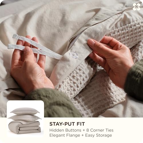 Image of Bedsure Cotton Duvet Cover Set - 100% Cotton Waffle Weave Linen Color Duvet Cover California King Size, PureWoven Breathable Cal King Bedding Set for All Season, 3 Pieces, 104 inchx98 inch