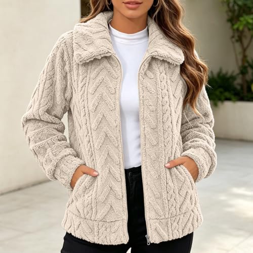 Winter Fleece Jacket For Women 2026 Zipper Sherpa Fuzzy Coat With Pockets - image 3