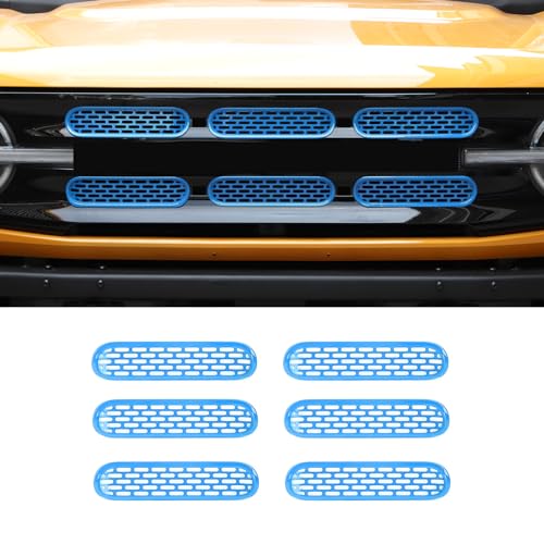 Image of Front Grill Mesh Grille Inserts Cover Frame Trims Kit 6Pcs Fit for Ford Bronco 2021-2024 2 /4 Door Exterior Accessories (Light Blue