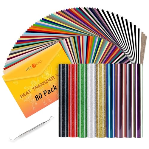 HTVRONT HTV Heat Transfer Vinyl Bundle: 80 Pack 12' x 10' Iron on...